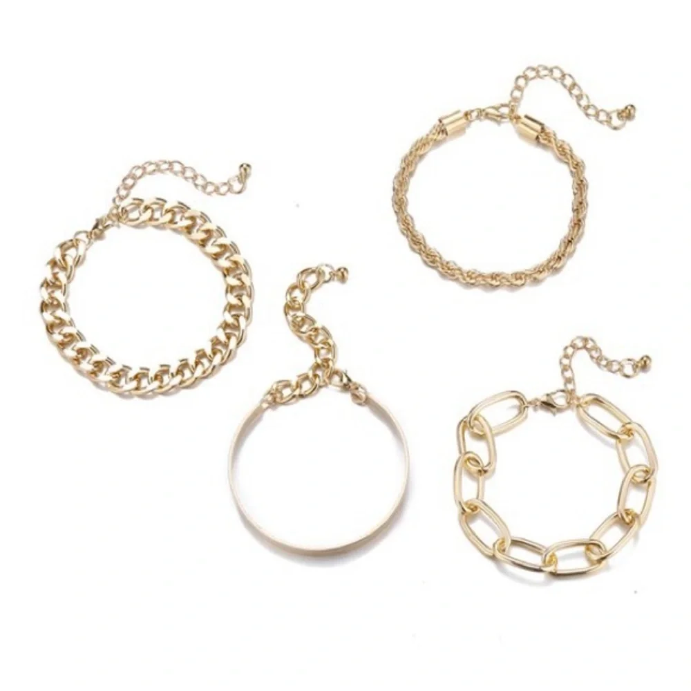 Gold Chain Cable Bracelet Set (7402) - Picture 2 of 2